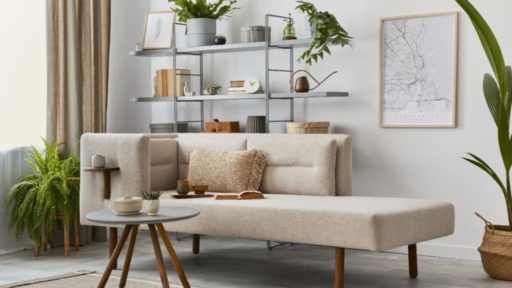 neutral colored chaise in living room
